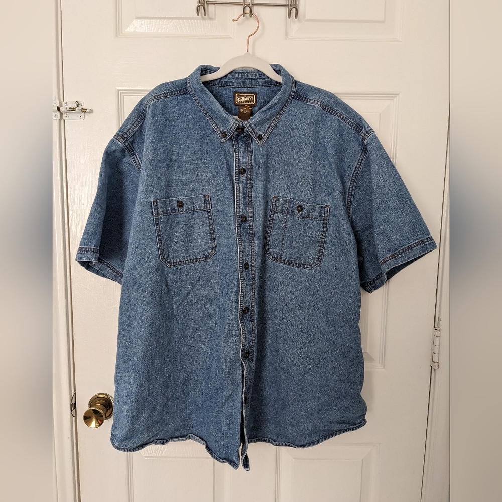 Short-Sleeve Denim Button-Down Shirt - Blue